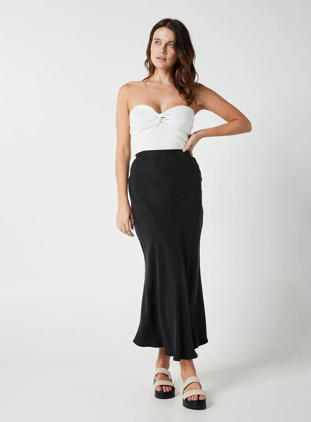 Hazel Cupro Midi Skirt-Black