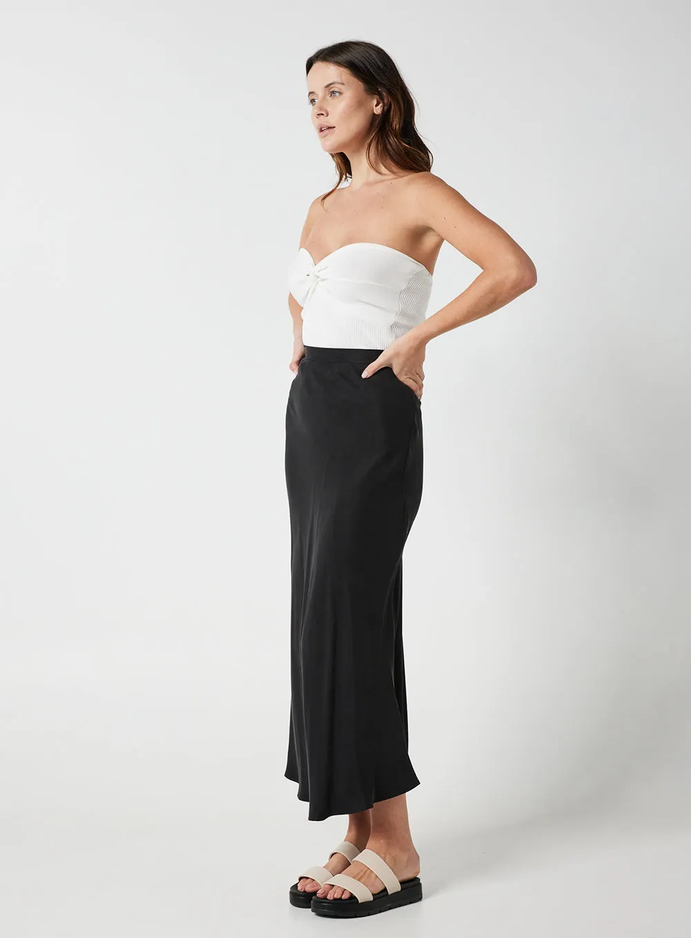 Hazel Cupro Midi Skirt-Black