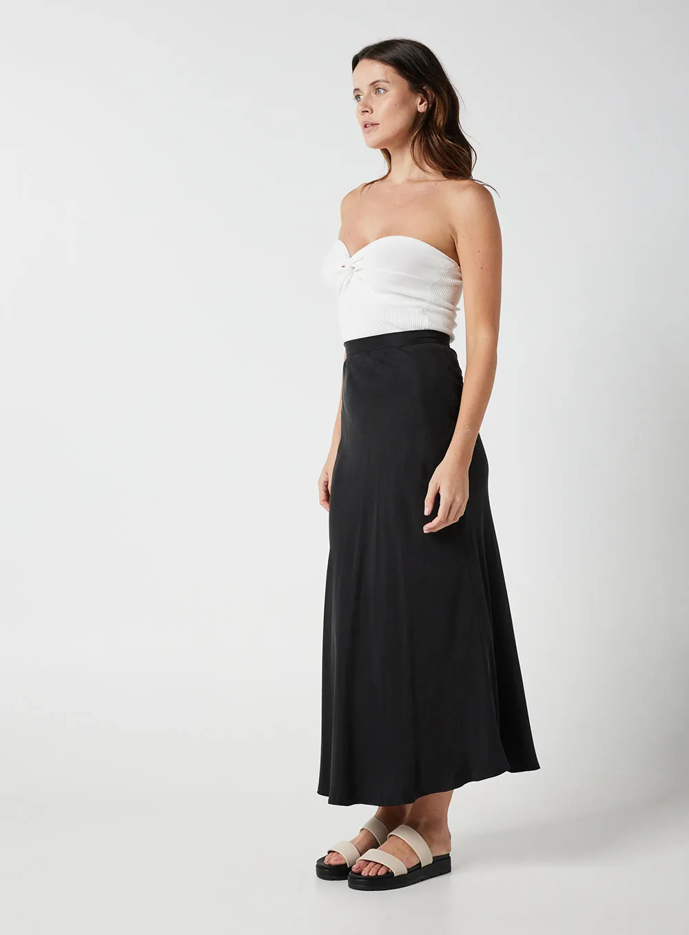 Hazel Cupro Midi Skirt-Black