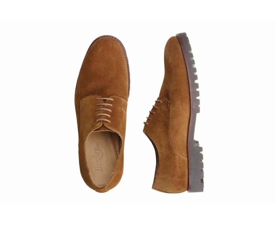 Hazelnut Suede Derby Shoes - Rubber outsole - BUSHEY GOMME