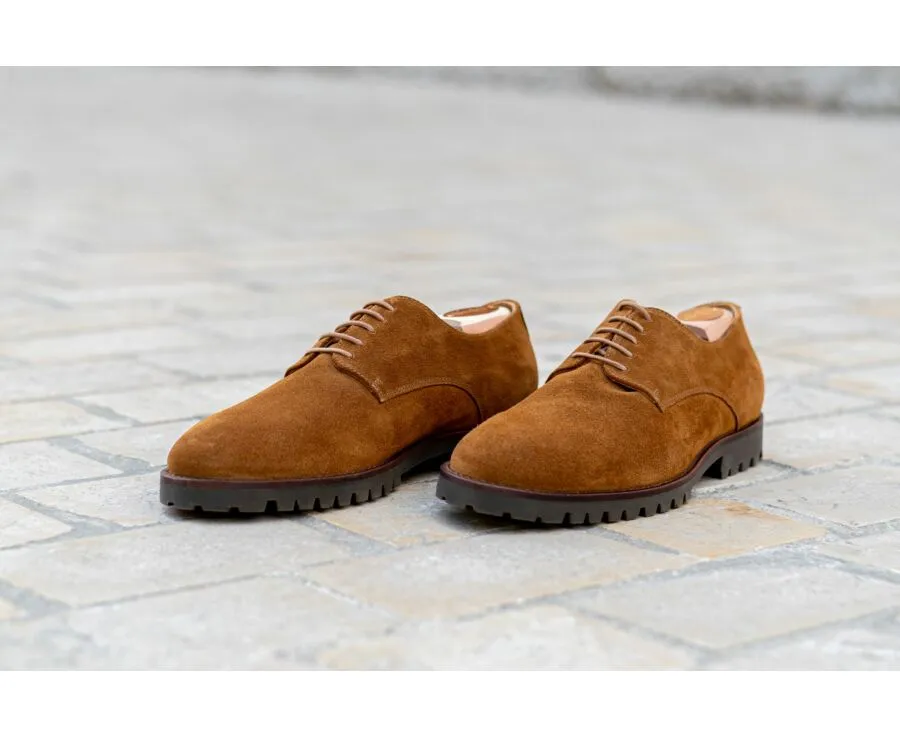 Hazelnut Suede Derby Shoes - Rubber outsole - BUSHEY GOMME