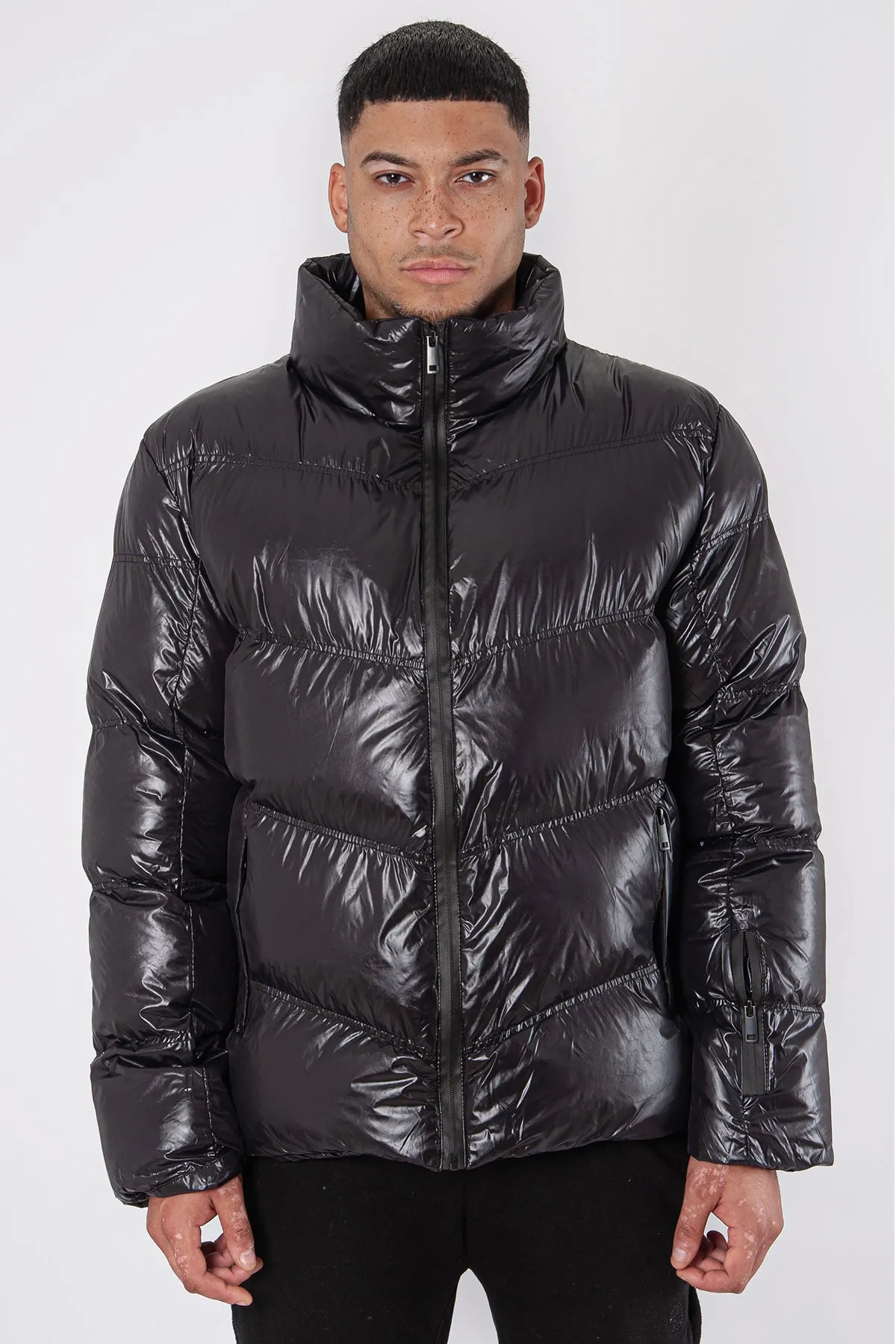 High Neck Shiny Puffer Jacket