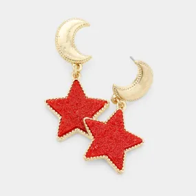 iLLASPARKZ Metal Crescent Moon Druzy Star Link Dangle Earrings