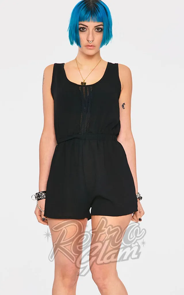 Jawbreaker Black Crepe Trim Playsuit - XXL left only