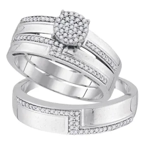 Keene Jewelers 10kt White Gold His Hers Round Diamond Cluster Matching Wedding Set 1/3 Cttw