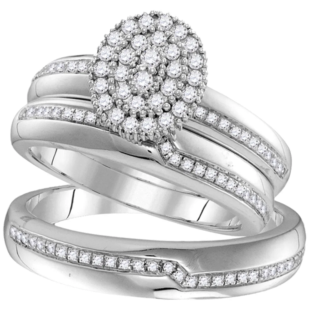 Keene Jewelers 10kt White Gold His Hers Round Diamond Oval Matching Wedding Set 1/2 Cttw