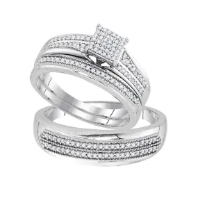 Keene Jewelers 10kt White Gold His Hers Round Diamond Square Matching Wedding Set 1/2 Cttw