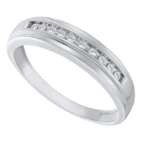 Keene Jewelers 10kt White Gold Mens Round Channel-set Diamond Single Row Wedding Band 1/8 Cttw