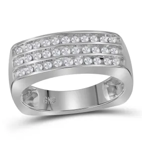 Keene Jewelers 10kt White Gold Mens Round Diamond Triple Row Wedding Anniversary Band Ring 1/2 Cttw