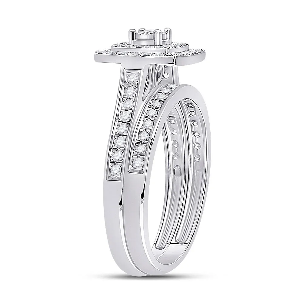 Keene Jewelers 10kt White Gold Round Diamond Halo Bridal Wedding Ring Band Set 1/2 Cttw