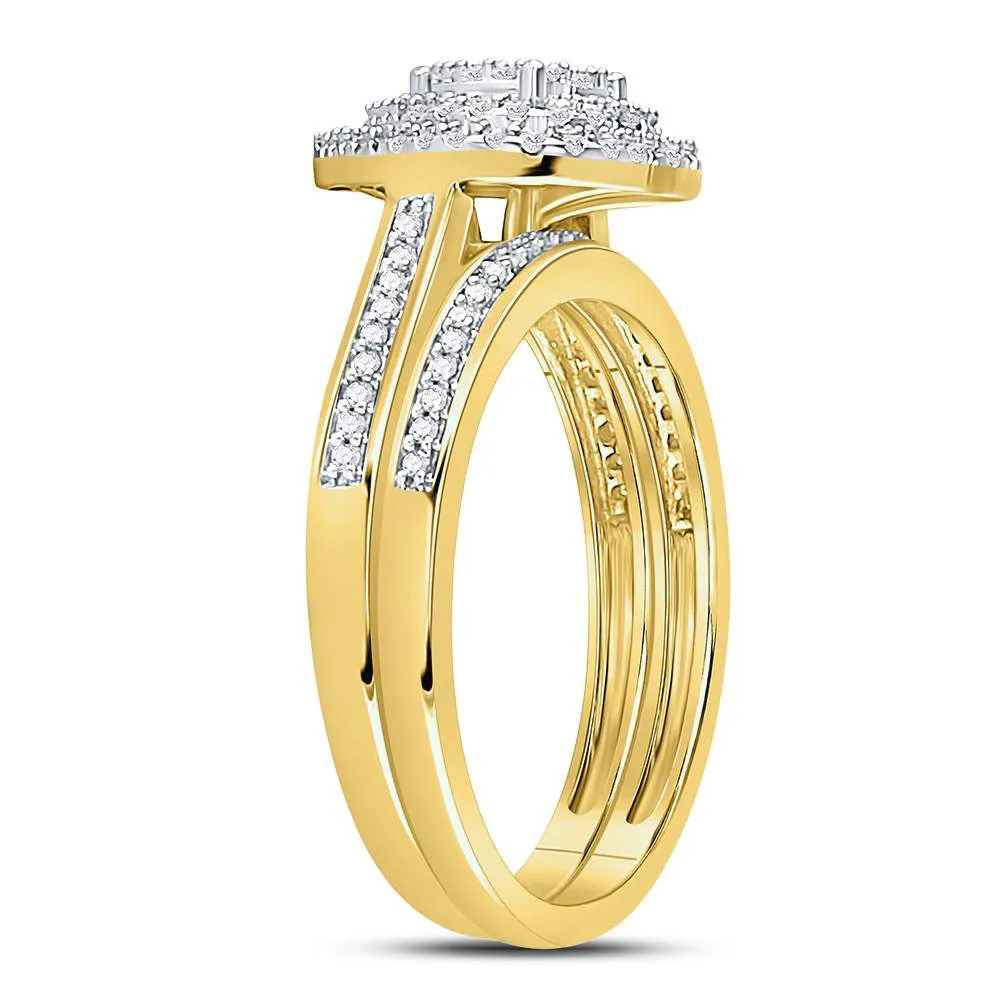 Keene Jewelers 10kt Yellow Gold Diamond Heart Bridal Wedding Ring Band Set 1/3 Cttw