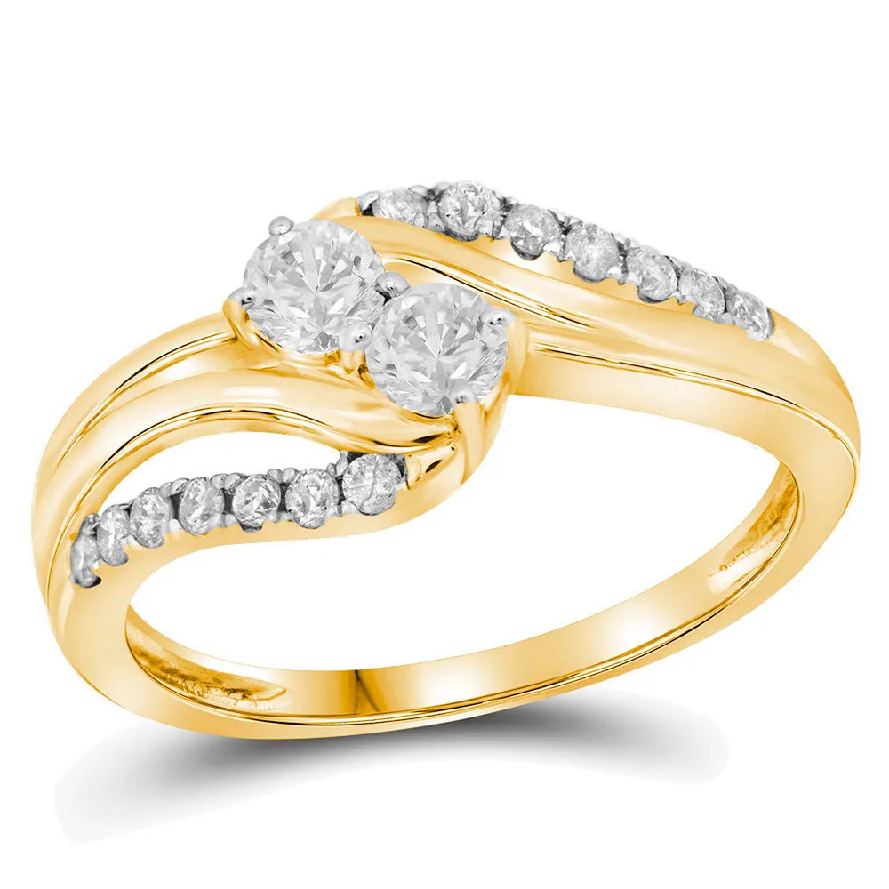 Keene Jewelers 10kt Yellow Gold Round Diamond 2-stone Bridal Wedding Engagement Ring 1/2 Cttw