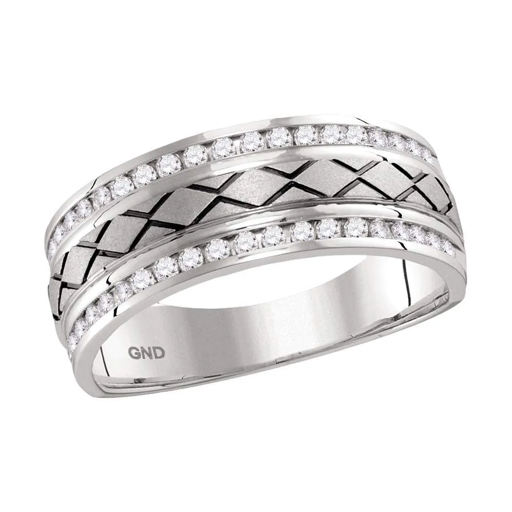 Keene Jewelers 14kt White Gold Mens Round Channel-set Diamond Wedding Band Ring 1/2 Cttw