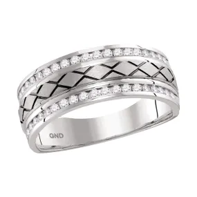 Keene Jewelers 14kt White Gold Mens Round Channel-set Diamond Wedding Band Ring 1/2 Cttw