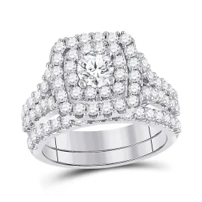 Keene Jewelers 14kt White Gold Round Diamond Halo Bridal Wedding Ring Band Set 2 Cttw