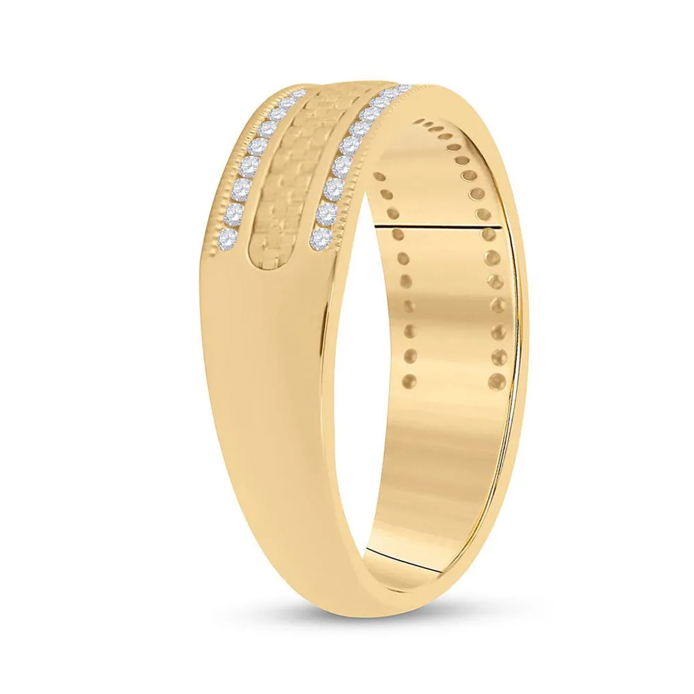 Keene Jewelers 14kt Yellow Gold Mens Round Diamond Wedding Brick Band Ring 1/3 Cttw