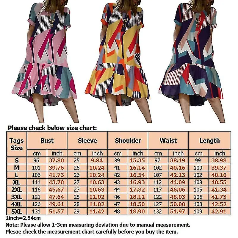 Ladies Baggy Tunic Swing Dresses Women Beach Casual Crew Neck Midi Dress Fashion