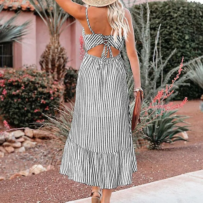 Ladies Loose Fishtail Dress Women Beach Flowy High Waisted Sundress Midi Dresses