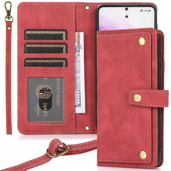 Leather Crossbody Shockproof Wallet Phone Case for Samsung S21