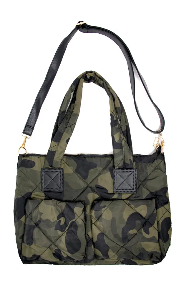 LOA247 Camouflage Puffer Tote & Crossbody Bag