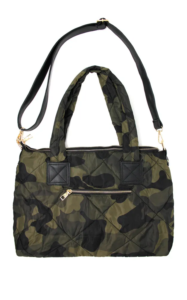 LOA247 Camouflage Puffer Tote & Crossbody Bag