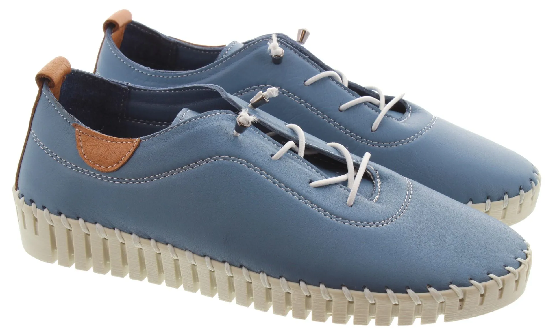 LUNAR Ladies FLM011 Flamborough Elastic Lace Leather Shoes In Blue