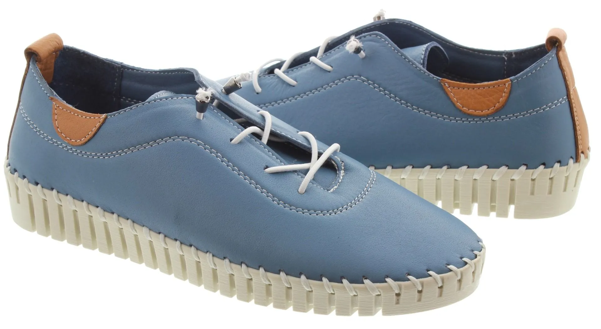 LUNAR Ladies FLM011 Flamborough Elastic Lace Leather Shoes In Blue