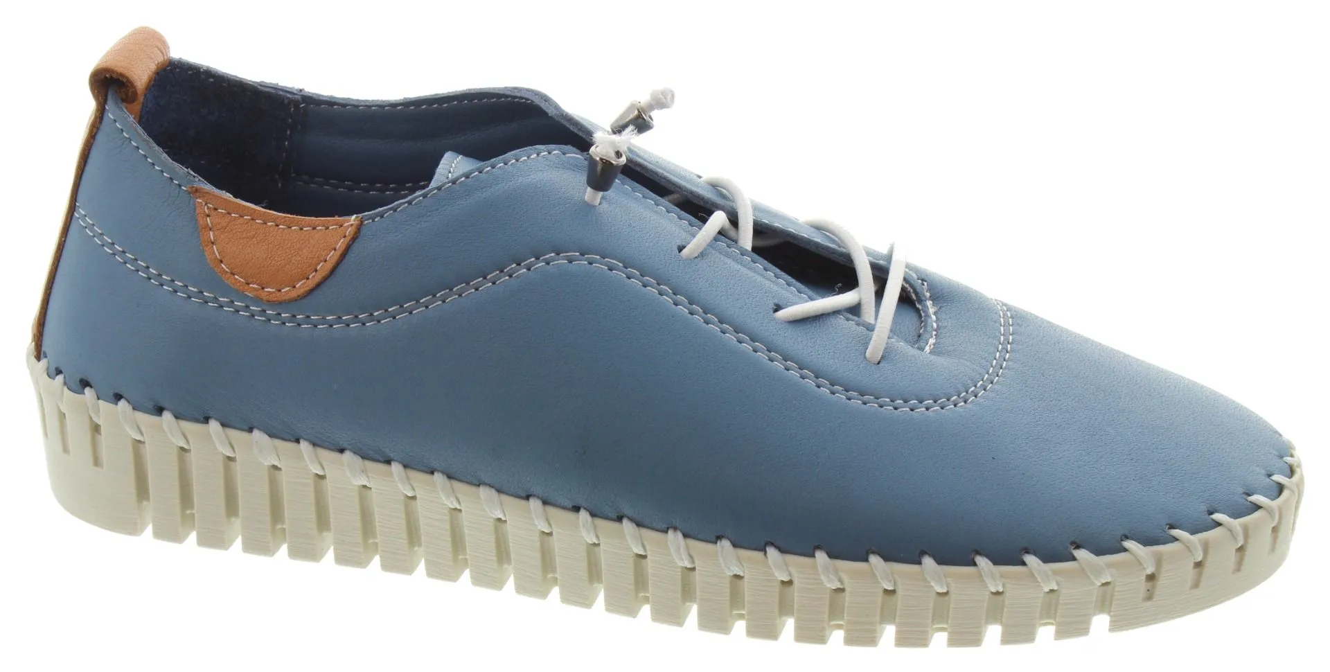 LUNAR Ladies FLM011 Flamborough Elastic Lace Leather Shoes In Blue