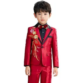 Luxury Embroidered Suits 1 Button Print Dinner Tuxedo Jacket Pants Prom Wedding