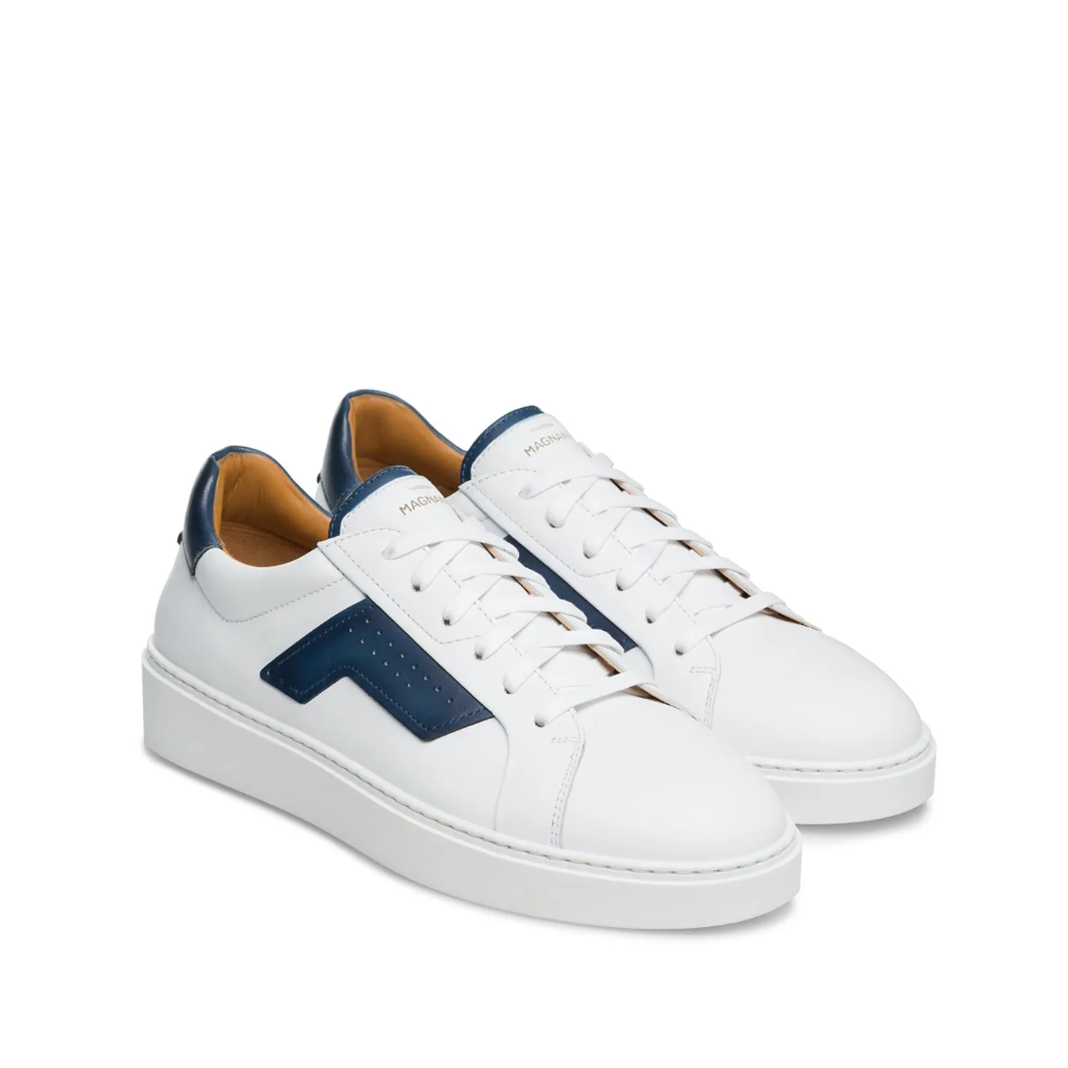 Magnanni Phoenix 25349 Men's Shoes White & Navy Calf-Skin Leather Casual Sneakers (MAGS1143)