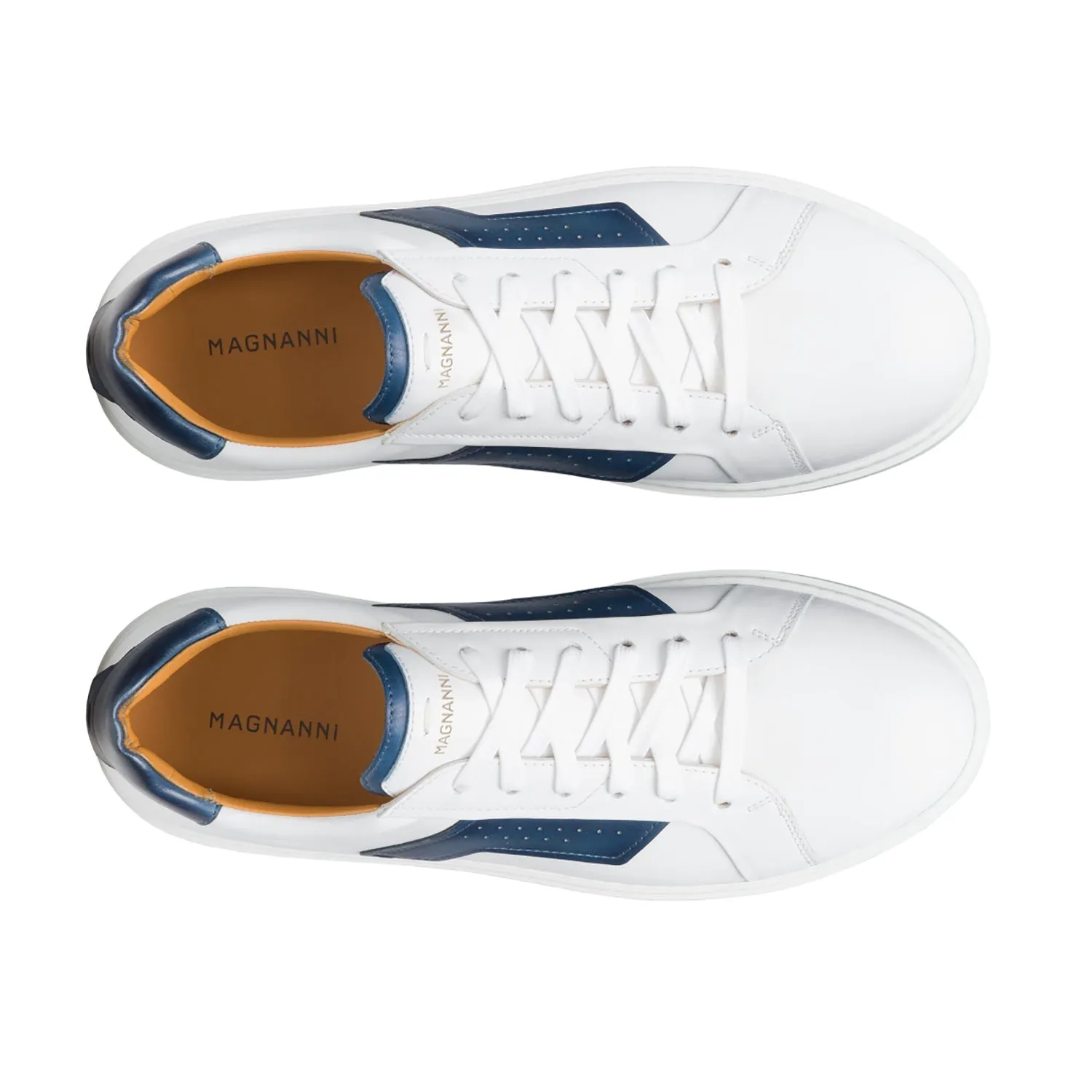 Magnanni Phoenix 25349 Men's Shoes White & Navy Calf-Skin Leather Casual Sneakers (MAGS1143)