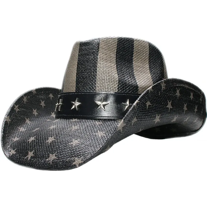 Men and Women Retro Star Paint Wide Brim Western Beachwear Sun Hat