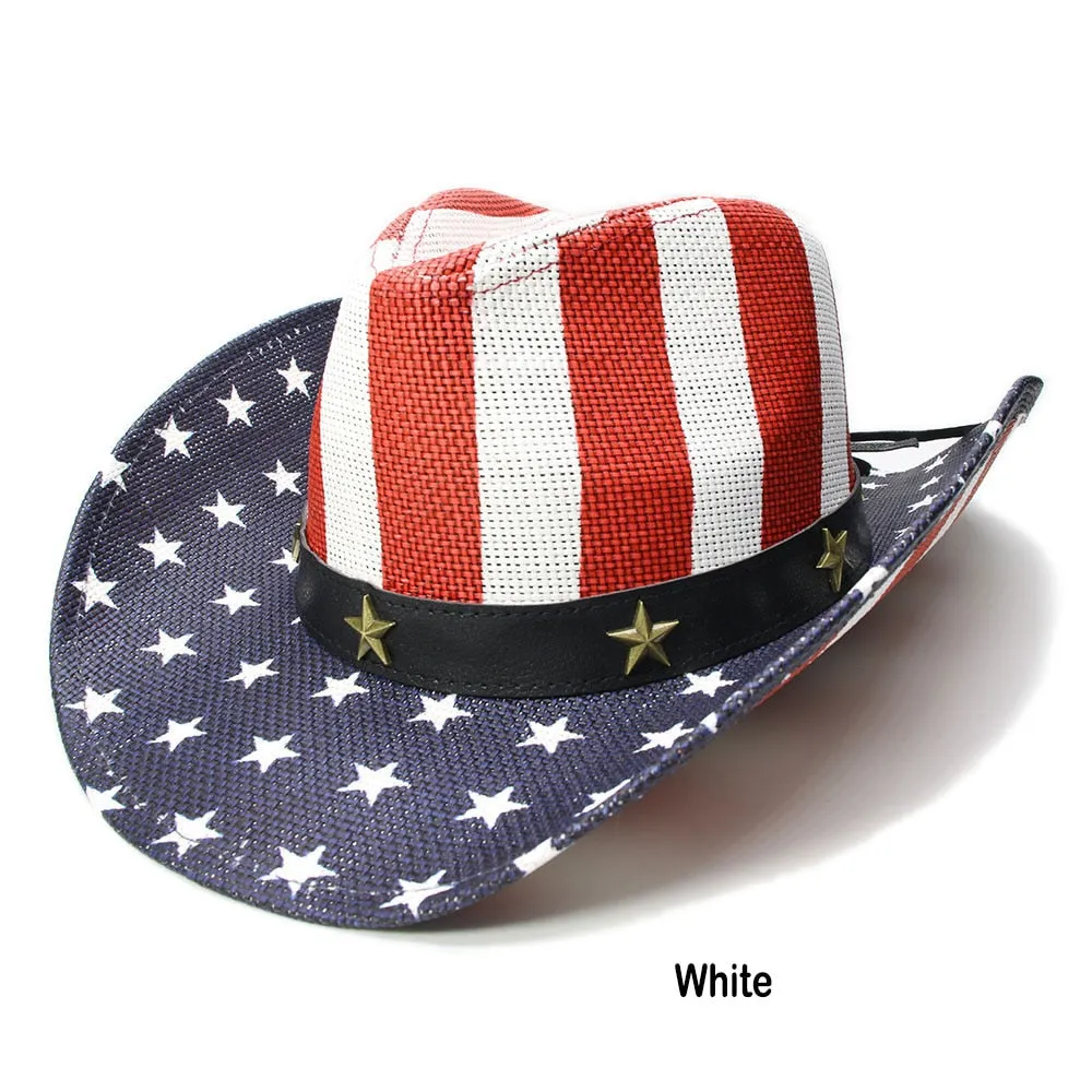 Men and Women Retro Star Paint Wide Brim Western Beachwear Sun Hat