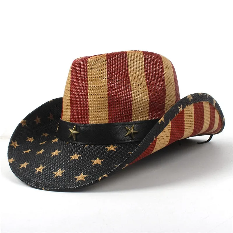 Men and Women Retro Star Paint Wide Brim Western Beachwear Sun Hat