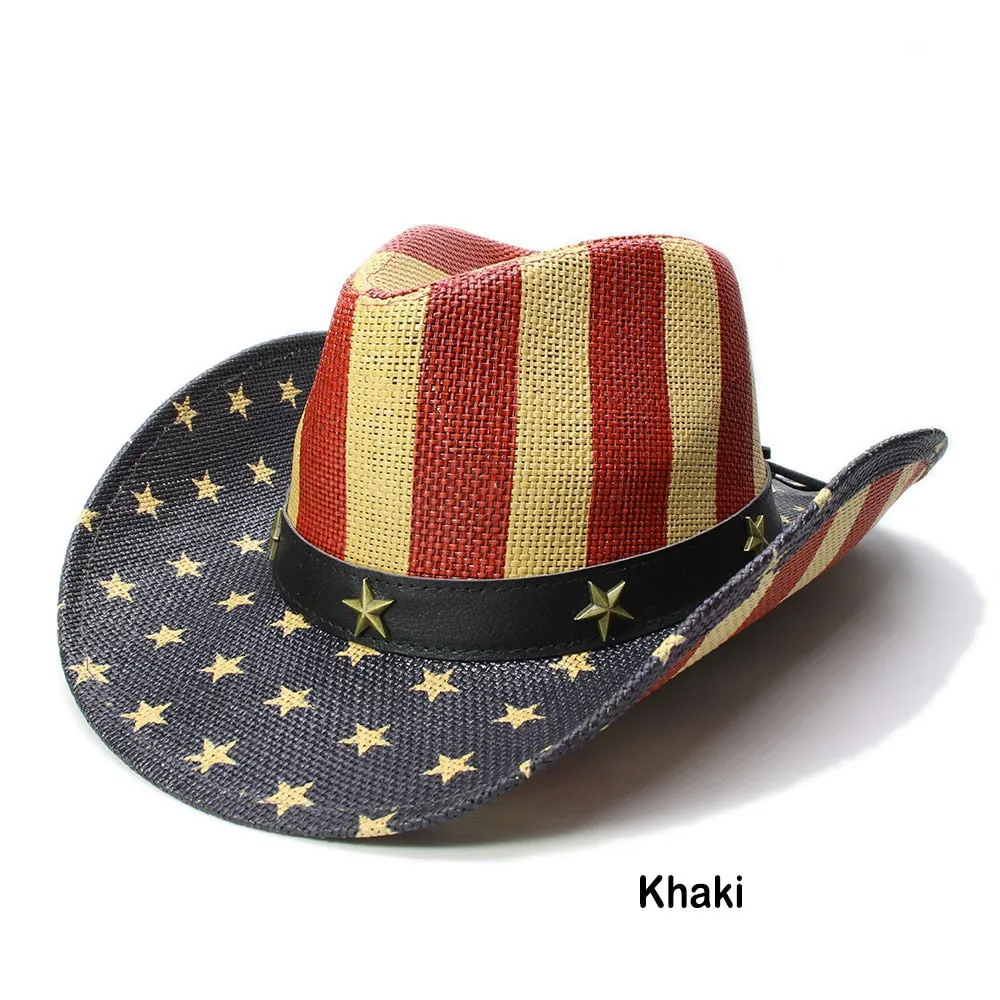 Men and Women Retro Star Paint Wide Brim Western Beachwear Sun Hat