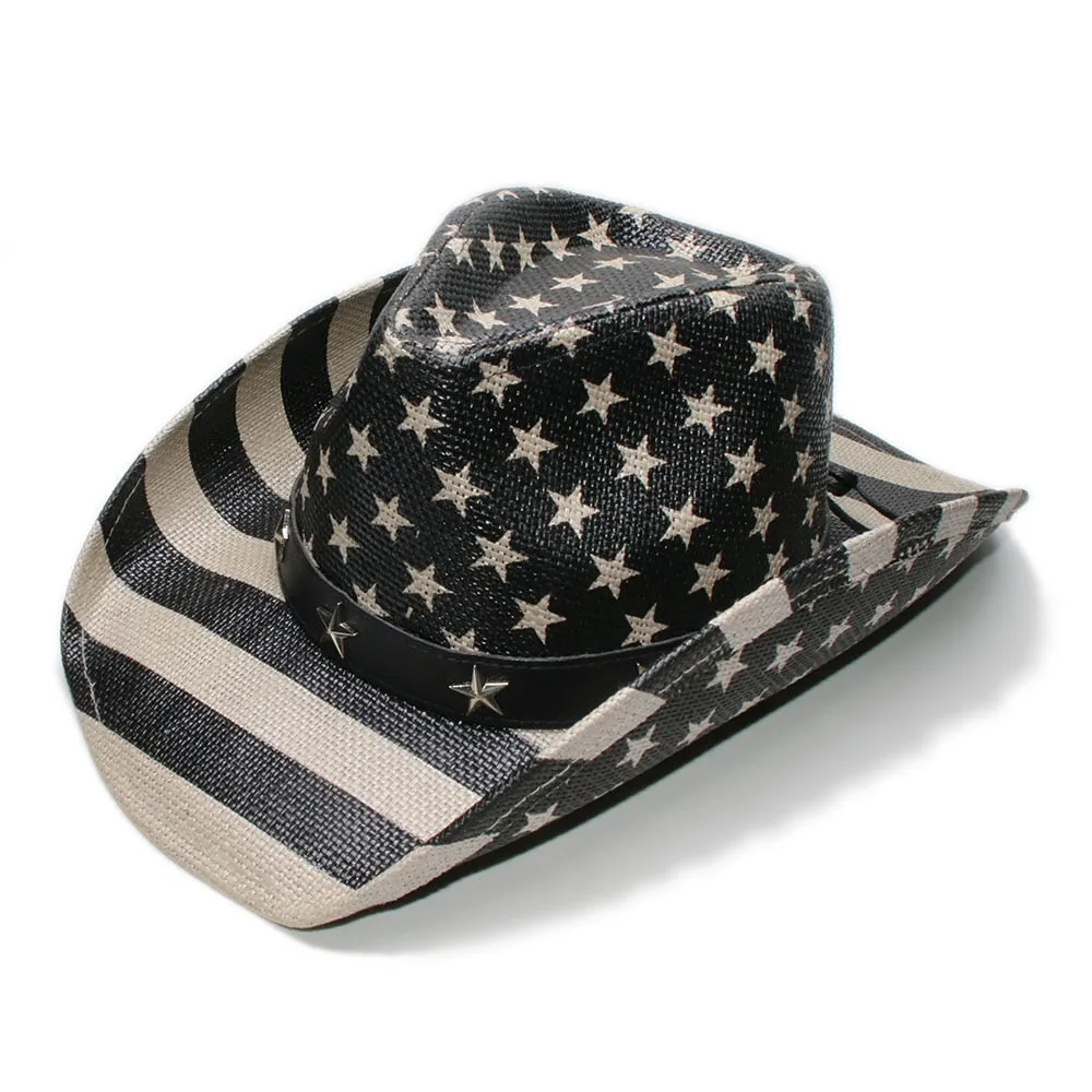 Men and Women Retro Star Paint Wide Brim Western Beachwear Sun Hat