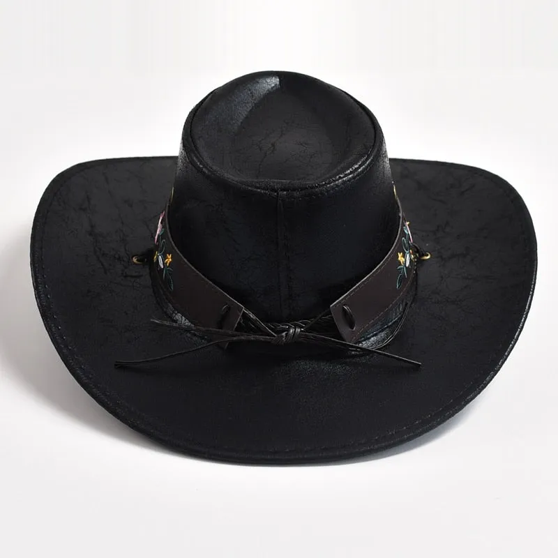 Men and Women Western Style Wide Brim Cow Head Decorate Jazz Hat