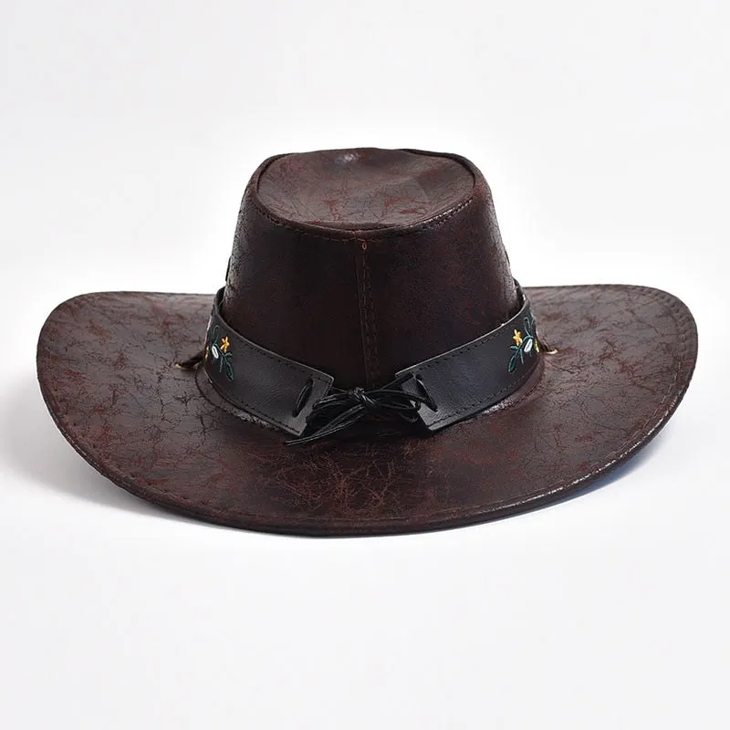 Men and Women Western Style Wide Brim Cow Head Decorate Jazz Hat