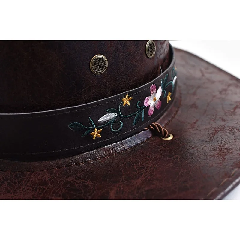 Men and Women Western Style Wide Brim Cow Head Decorate Jazz Hat