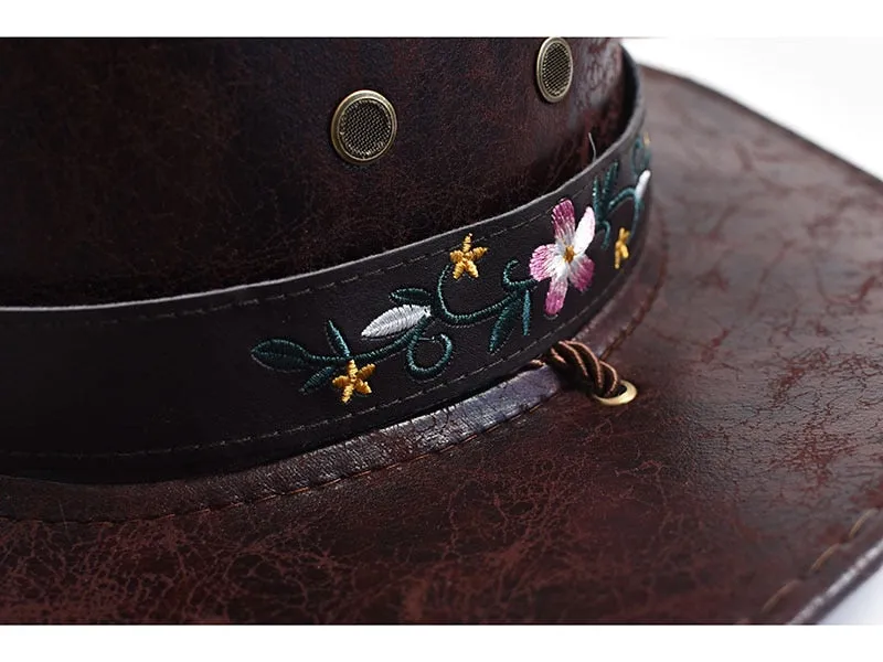 Men and Women Western Style Wide Brim Cow Head Decorate Jazz Hat