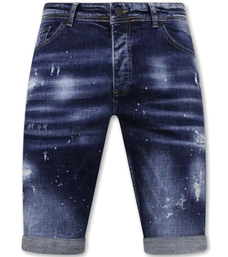 Men's Paint Splatter Stonewashed Short - Slim Fit -1077- Azul