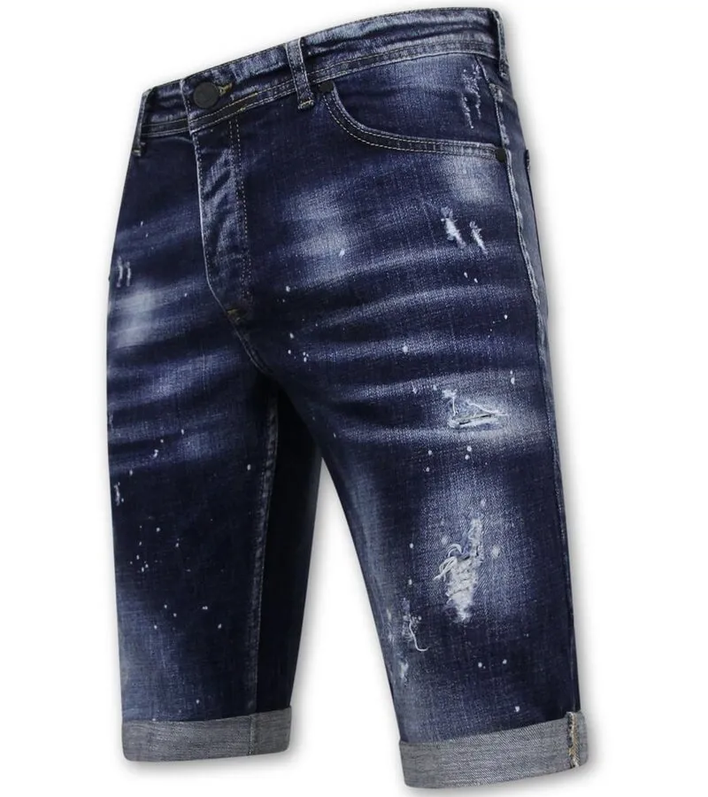 Men's Paint Splatter Stonewashed Short - Slim Fit -1077- Azul