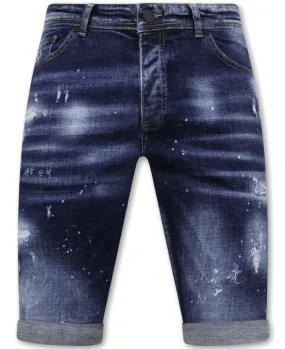 Men's Paint Splatter Stonewashed Short - Slim Fit -1077- Azul