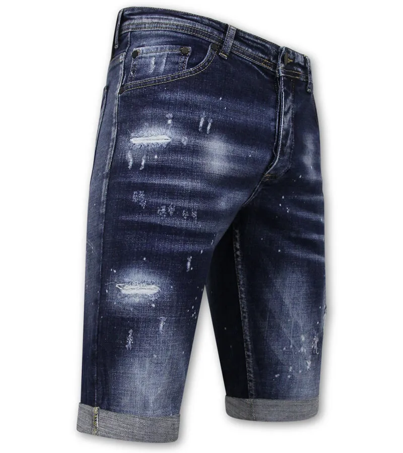 Men's Paint Splatter Stonewashed Short - Slim Fit -1077- Azul