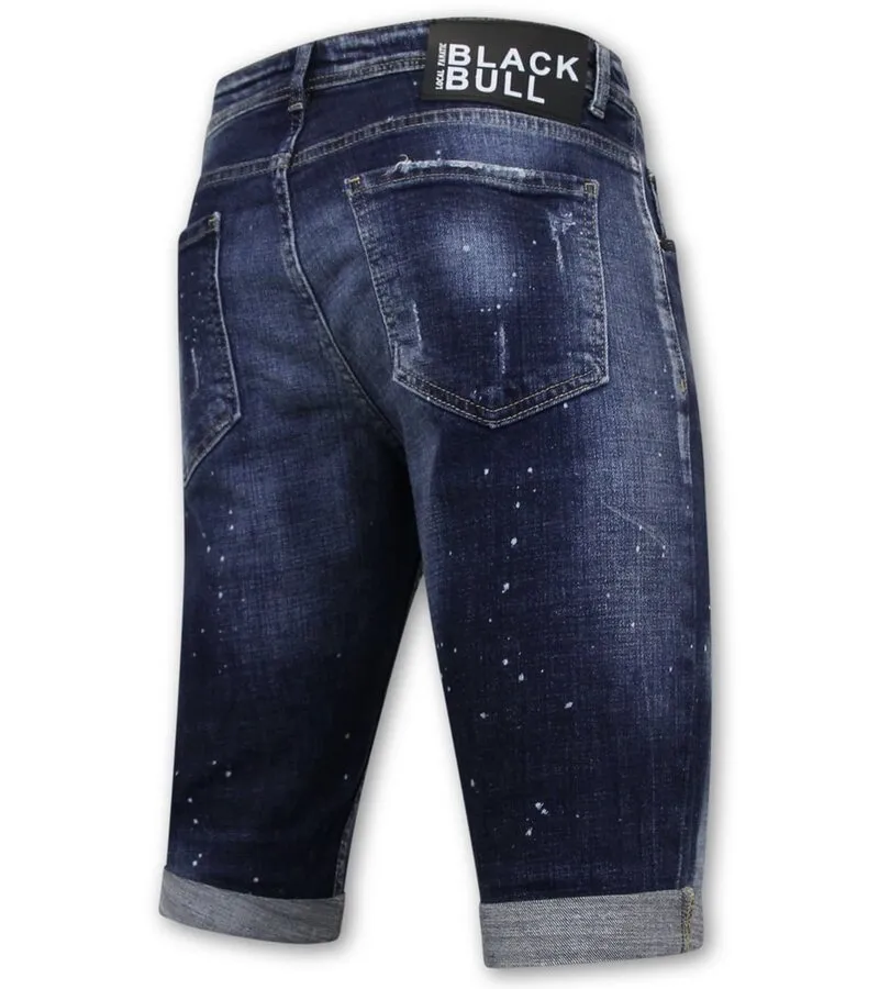 Men's Paint Splatter Stonewashed Short - Slim Fit -1077- Azul