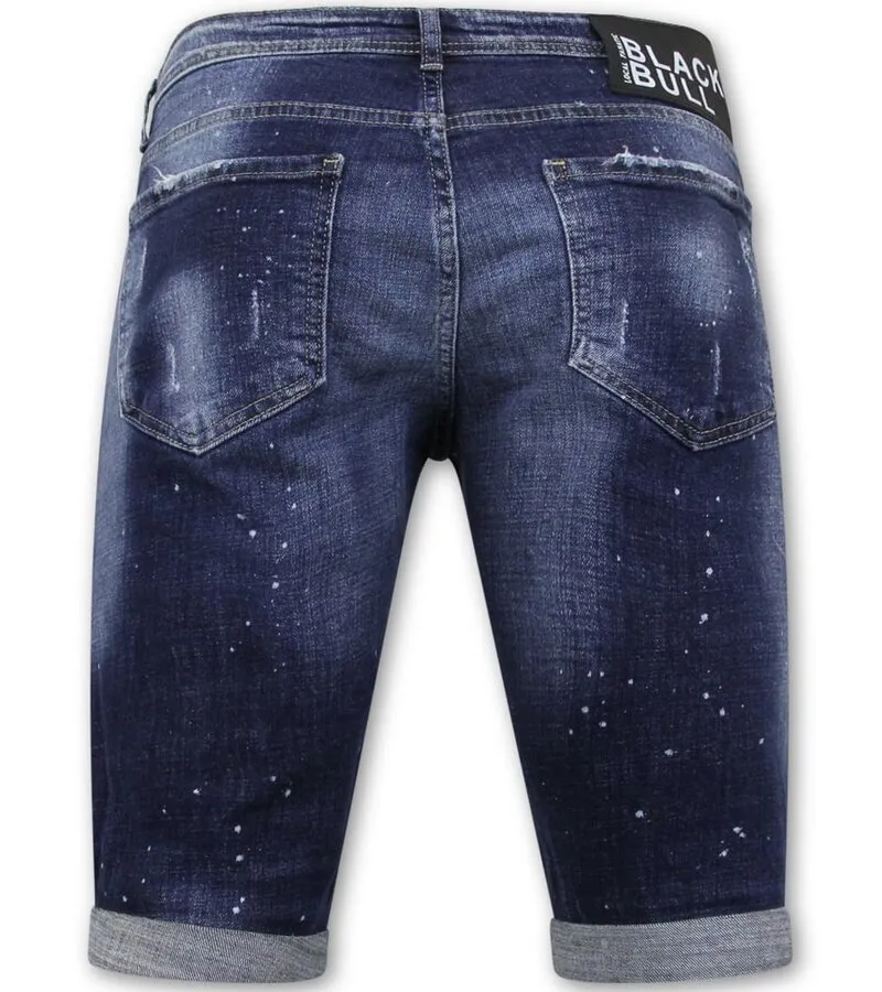 Men's Paint Splatter Stonewashed Short - Slim Fit -1077- Azul