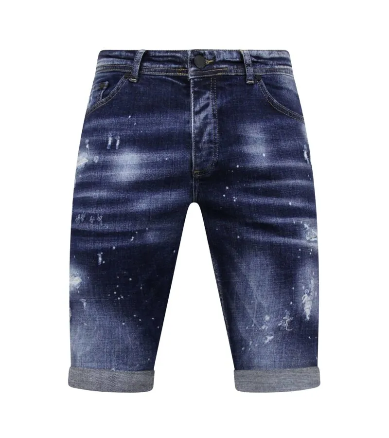 Men's Paint Splatter Stonewashed Short - Slim Fit -1077- Azul