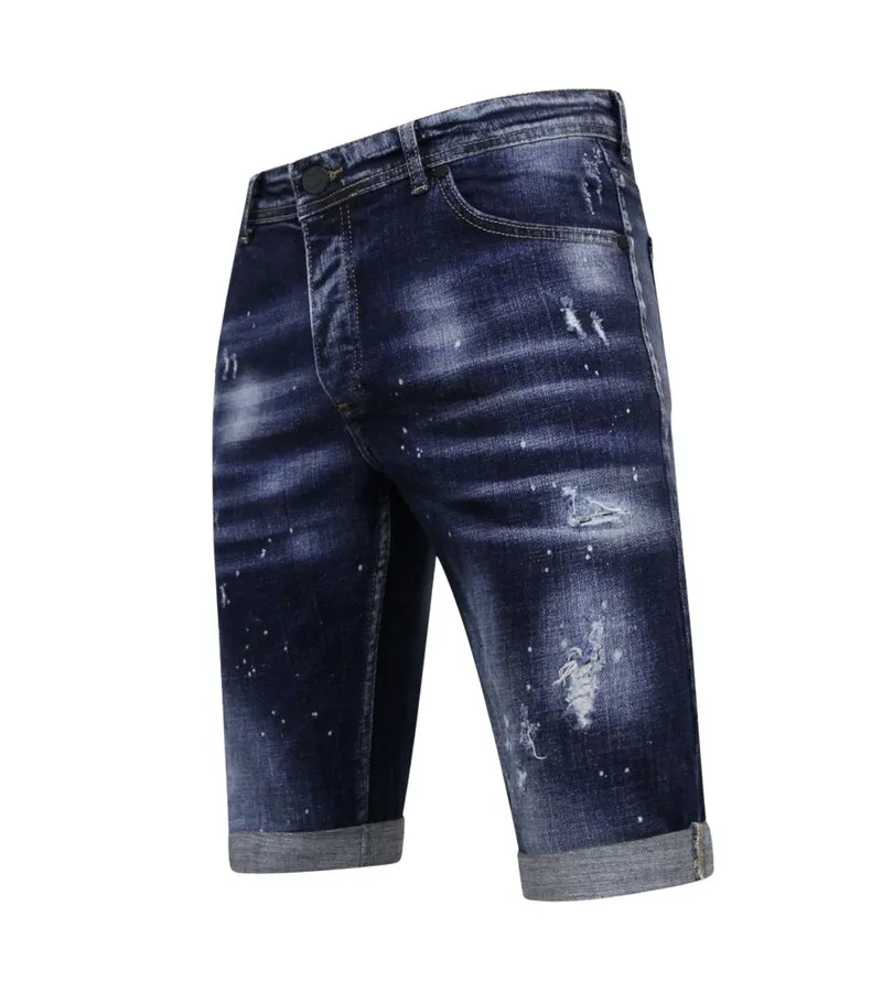 Men's Paint Splatter Stonewashed Short - Slim Fit -1077- Azul