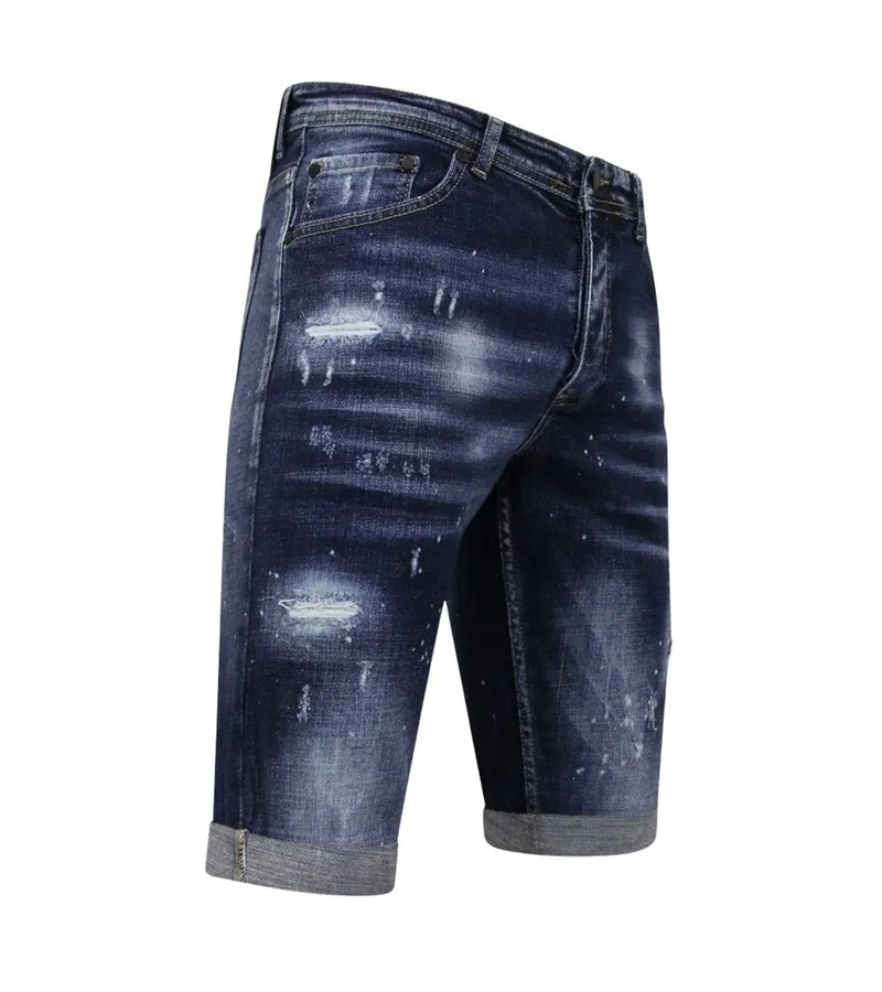 Men's Paint Splatter Stonewashed Short - Slim Fit -1077- Azul