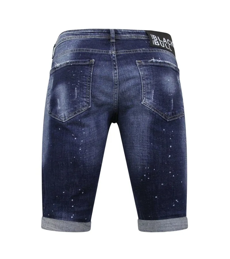 Men's Paint Splatter Stonewashed Short - Slim Fit -1077- Azul